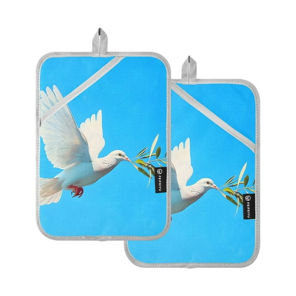 Pot Holders Set of 2 Heat Resistant 338℉ Kitchen Oven Gloves Potholder Cooking Baking Microwave Mitts Dove Of Peace Flying