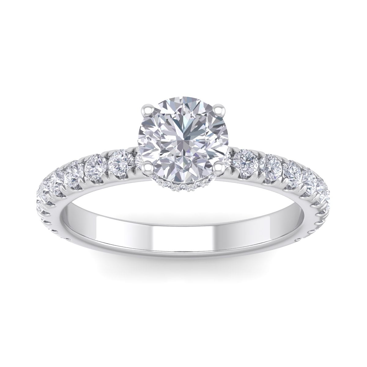 SuperJeweler 1 1/2 Carat Round Shape Hidden Halo Moissanite Engagement Ring In 14 Karat White Gold For Women