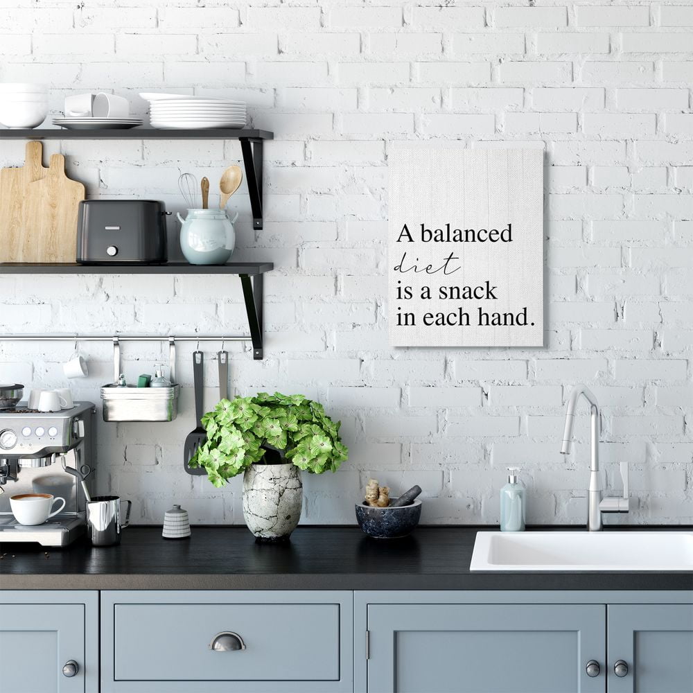 Stupell Industries Balanced Diet is Snacking Humor Kitchen Food Phrase Canvas Wall Art Design by Daphne Polselli, 16" x 20"
