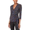 thumbnail image 1 of Anne Klein Womens Justine Print Wrap Blouse, Black, Small, 1 of 1