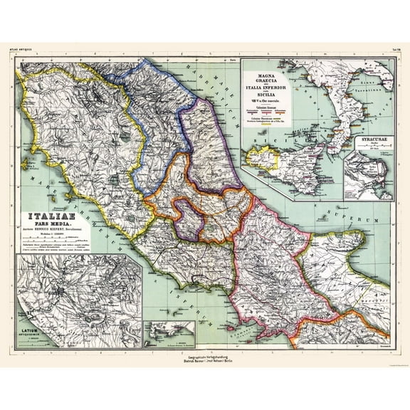 Historic Map - Italy Central - Kiepert 1903 - Vintage Wall Art