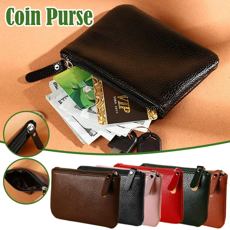 Unisex Zip Coin Purse Key Holder Small RFID Protection Pouch Real Leather  Wallet