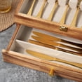 thumbnail image 5 of Fine Silverware Box with Glass Lid, 2-Layer Wooden Silverware Chest with Drawer, 14.5×10.6 Inches Vintage Style Decor Flatware Storage Case for Home&Restaurant (Torched Wood), 5 of 6