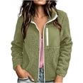 thumbnail image 3 of AGWOLF Fuzzy Fleece Jackets for Women Long Sleeve Warm Teddy Coats Faux Shearling Shaggy Full Zip Jacket with Zipper Pockets Army Green XL, 3 of 9
