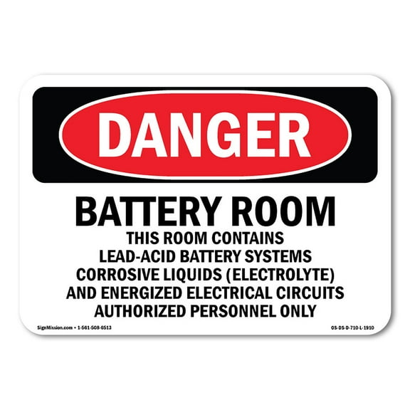 OSHA Danger Sign - Battery Room Contains Lead-Acid | Decal | Protect Your Business, Construction Site, Warehouse & Shop Area |  Made in The USA