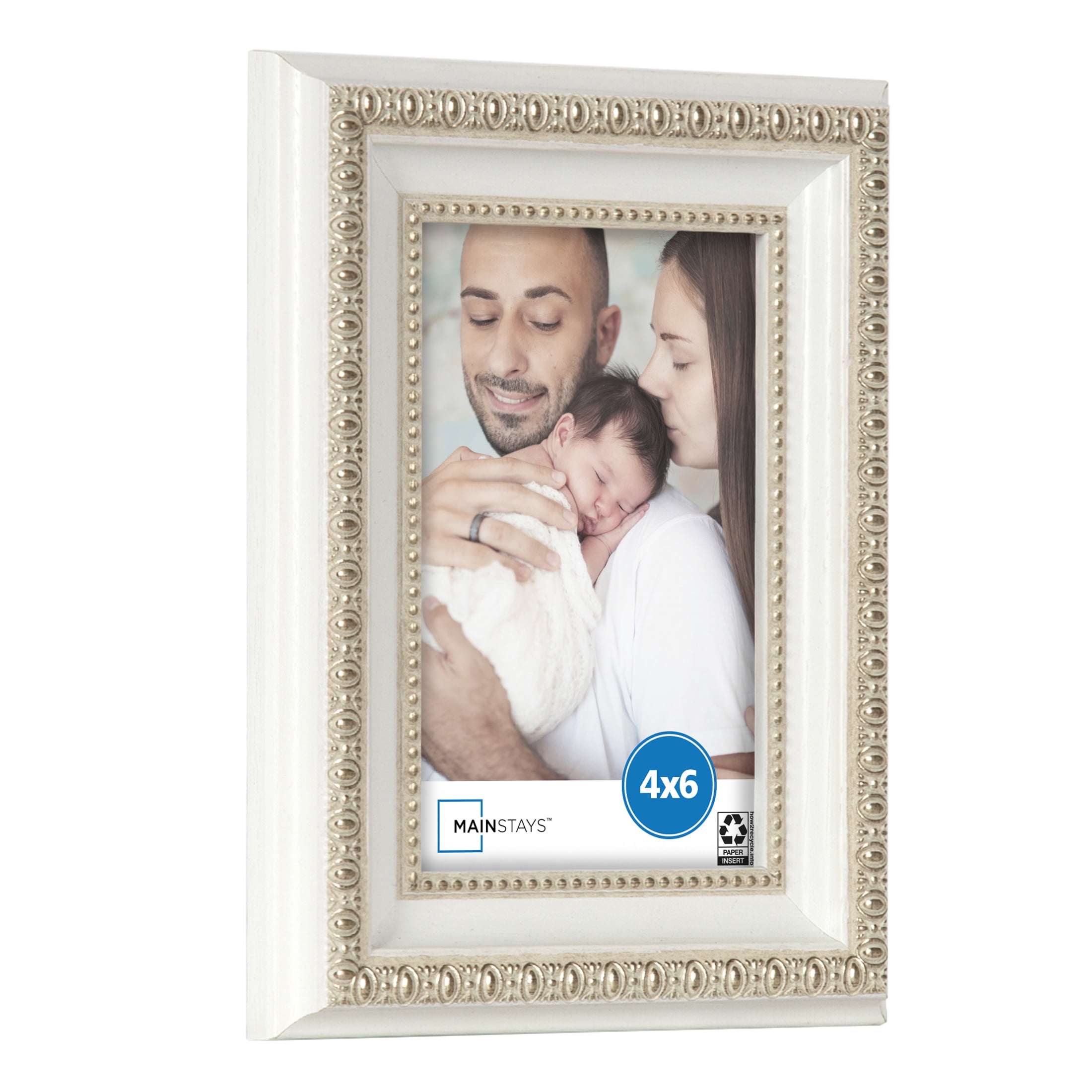 Mainstays 4 x 6 Picture Frame, White Ornate Tabletop Photo Frame
