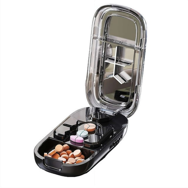 Portable Adjustable Pill Cutter Splitter for Halves/Thirds/Quarters, Stainless Steel with Centering Guide for Accurate Alignment of Small & Tiny Pills