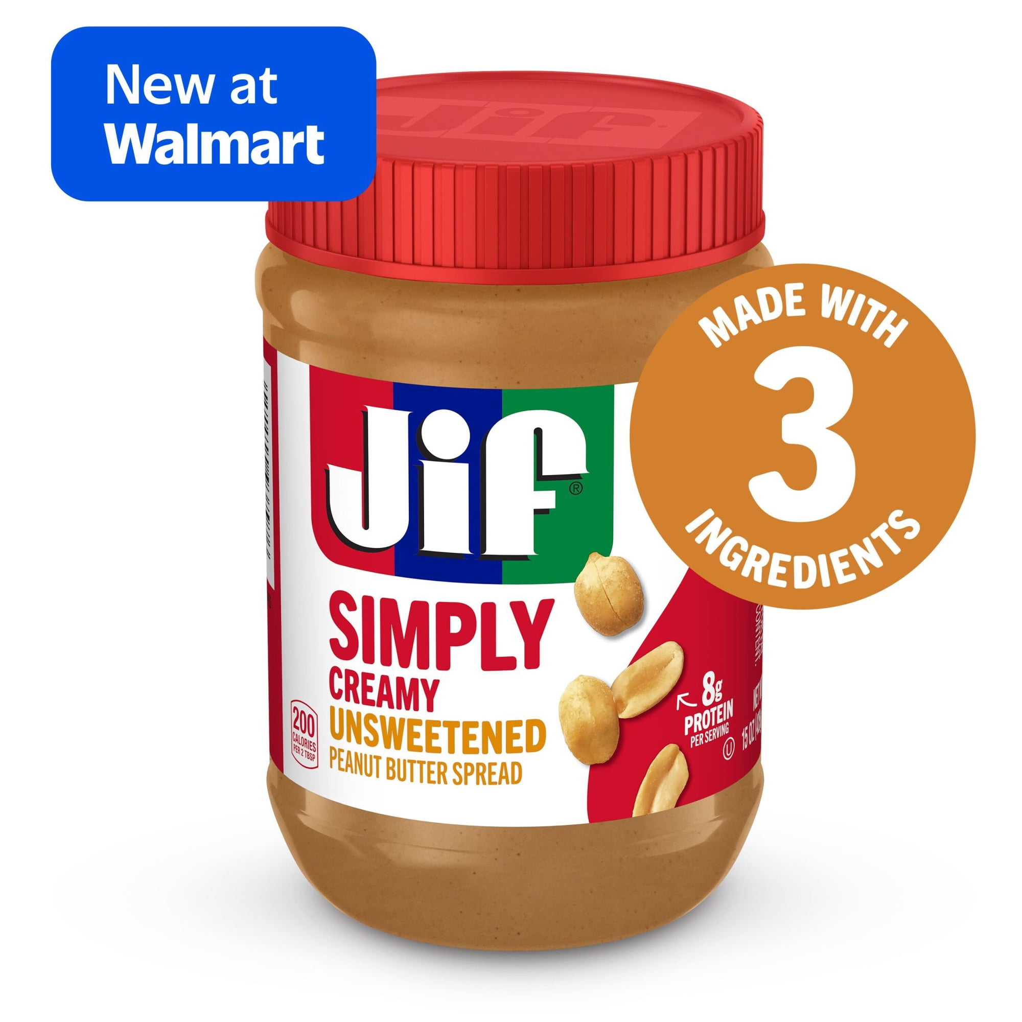 Jif Simply Creamy Peanut Butter Spread, Unsweetened, 15-oz Jar