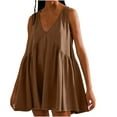 thumbnail image 2 of Robe pour Femmes, Coupe Ample Décontractée Sans Manches Col en V, Robe d'Été Plissée en Polyester Facile d'Entretien pour Usage Quotidien, 2 of 7