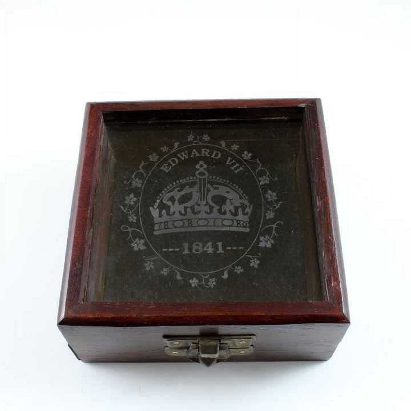 Antique Edward VII Brass Compass with Wooden Glass Window Box Metal Antique Finish Glass Compass