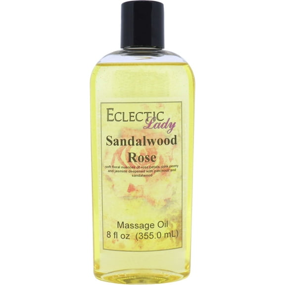 Sandalwood Rose Massage Oil by Eclectic Lady, 8 oz, Sweet Almond Oil and Jojoba Oil