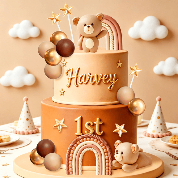 Forest Bear Cake Decoration Set – Cute Bear & Rainbow Design Theme Party Decor – Perfect for Birthday Parties, Themed Celebrations