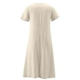thumbnail image 4 of Mrasaso New Arrivals,Women Dress,Women’s Spring and Summer V-Neck Solid Cotton and Linen Casual Pocket Short Sleeved Dress,Breezy and ComfortableKhaki L, 4 of 9