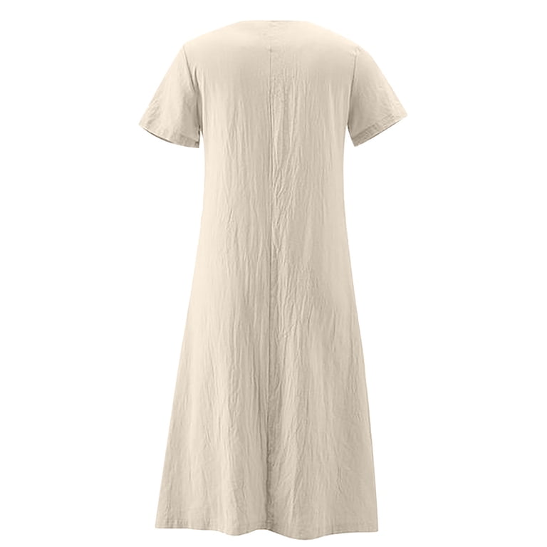 BLVB Womens Spring Summer Cotton Linen Dresses V Neck Short Sleeve Loose  Maxi Dress Flowy Plus Size Long Dress with Pockets - Walmart.com