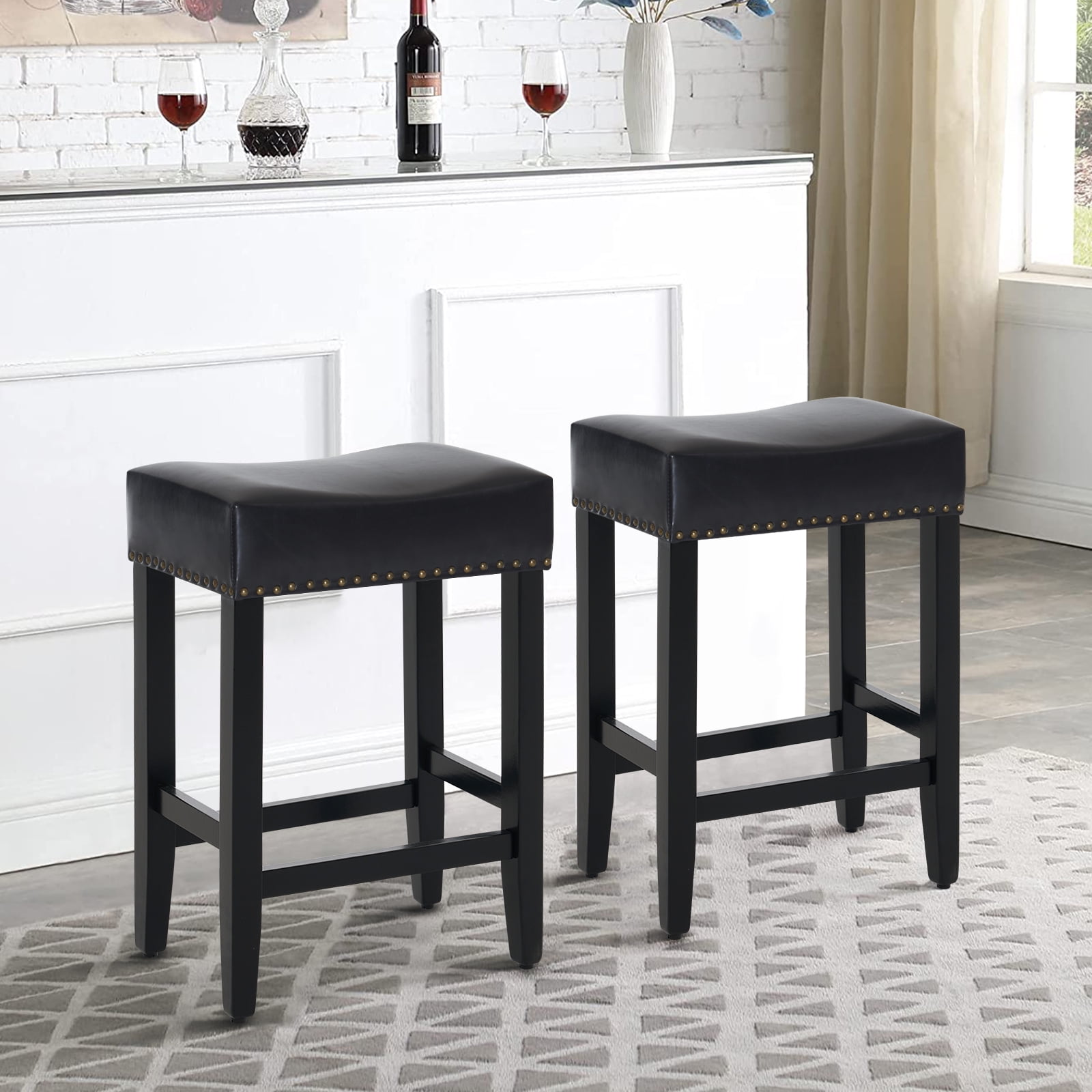 26"Bar Stools Set of 2 Counter Height Modern Barstools with Nailhead