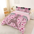 thumbnail image 2 of Erosebridal Princess Bowknot Girl Full Size Comforter Sets, Paris Eiffel Tower Bedding Sets, Black Pink, 3pcs, 2 of 6