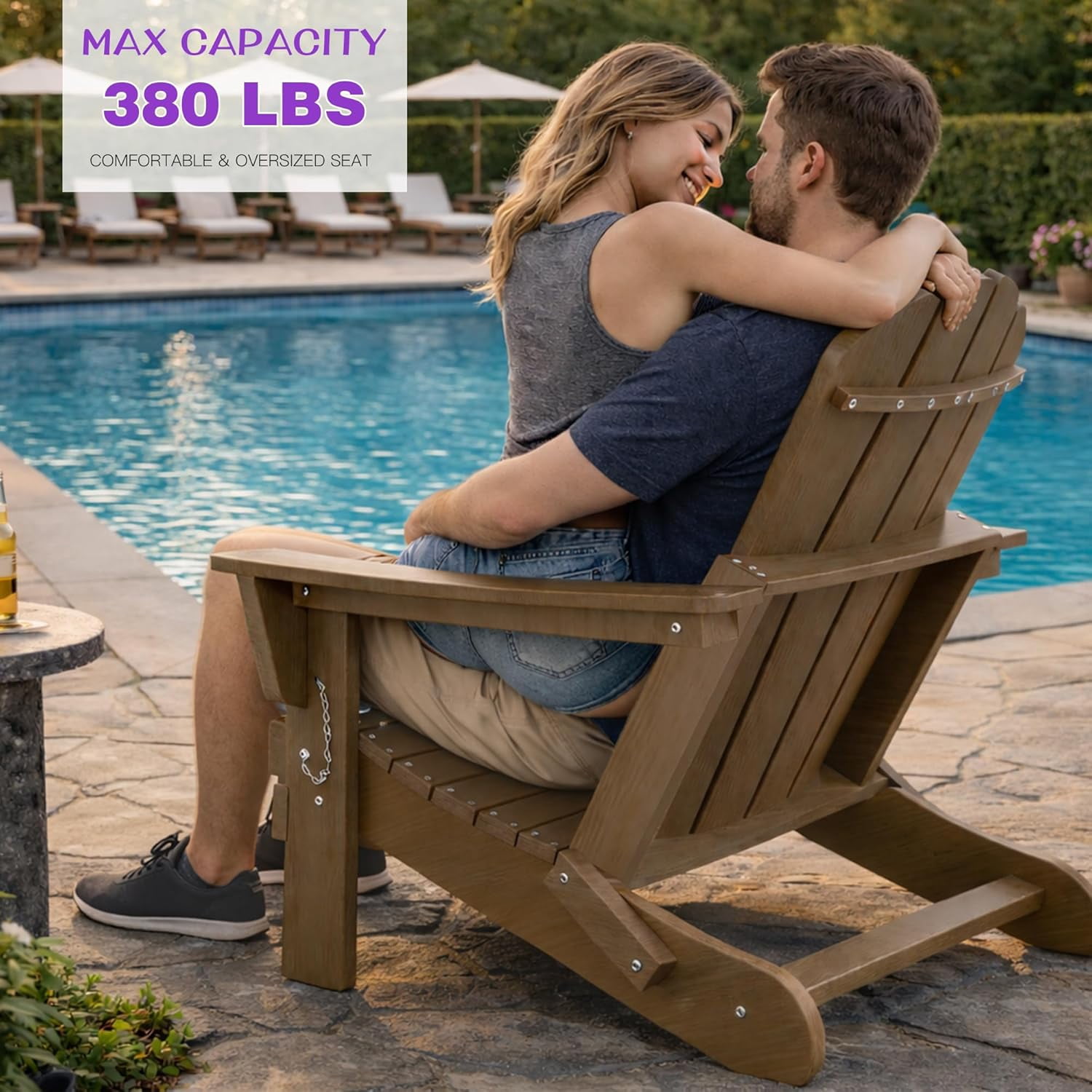 Domi Outdoor Living Folding Adirondack Chair, All-Weather HDPE Patio Chair with Cup Holder, Weather-Resistant Fire Pit Seating for Backyard, Deck, Garden & Poolside, Brown