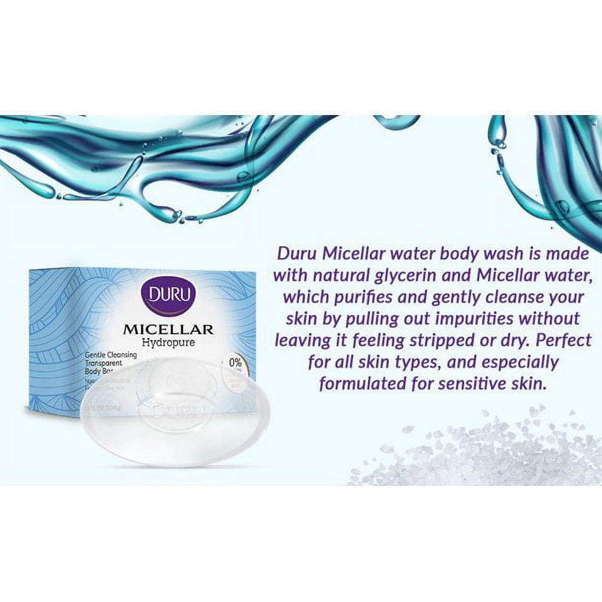 DURU Hydropure Micellar Bar Soap - Best Gentle Cleansing Soap Moisturizing Bar Soap Sensitive Skin Body Soap Bar Soap Wash for Women and Men Plant Based Skin Care Products - 3 Pack
