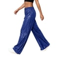 thumbnail image 6 of vigerkar Women Sequin Flared Trousers High Waisted Sparkly Wide Leg Trousers Party Clubwear Shiny Bell Bottom Pants (Blue, XL), 6 of 8