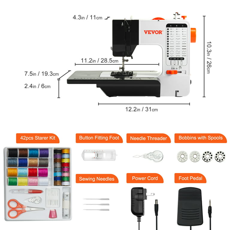 BUXFMHT Sewing Machine, Mini Sewing Machine, Electric Portable Sewing Machine for Beginners, 12 Stitch Dual Speed with Foot Pedal & Sewing Kit