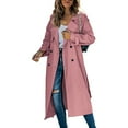 thumbnail image 2 of Tiqkatyck Trench Coat Women's Trench Coat Long Double Breasted Fall Fashion 2023 Classic Lapel Slim Overcoat Outerwear with Belt Plus Size Tops Clearance Long Sleeve Tops Pink L, 2 of 5