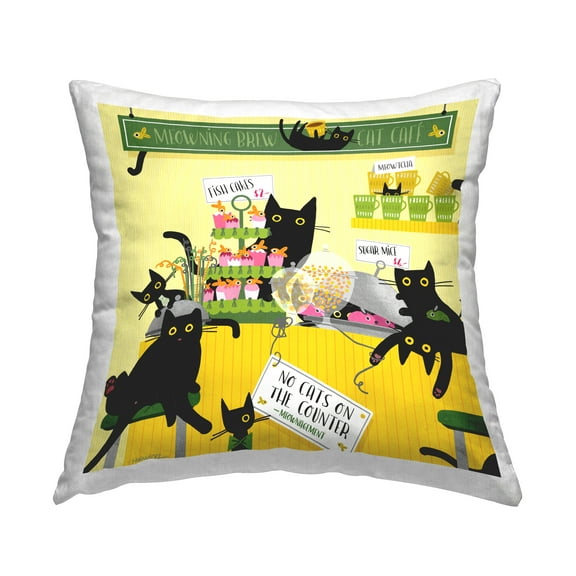 Stupell Industries Silly Cat Café Bakery Decorative Printed Throw Pillow Design by Leeza Hernandez.