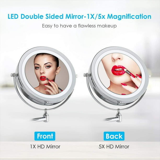 7inch LED Maquillage Miroir avec Lumière 360 degrés Rotatif Double Face  Miroir Éclairé Portable Loupe Vanity Miroir