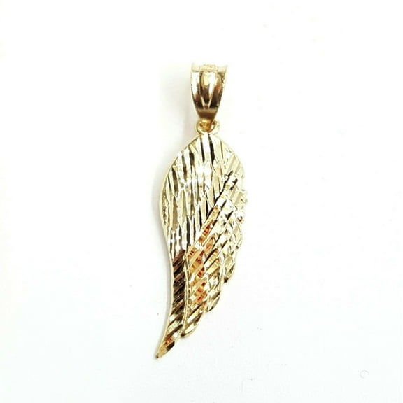 14k Yellow Gold Single Angel Wing Pendant Diamond Cut Unisex fine jewelry 1.2g