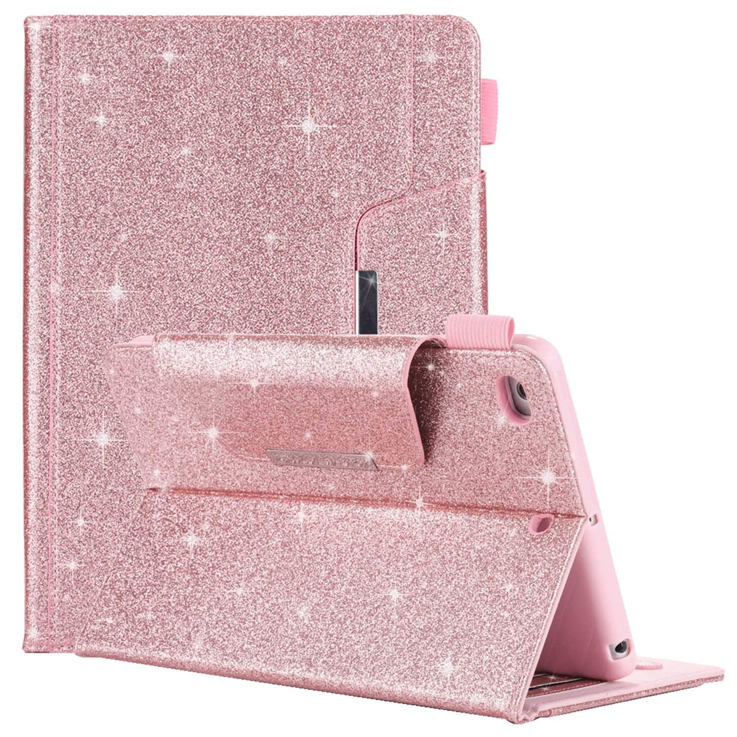 Rose Tower Leather Case for ipad Mini 4/3/2/1 with Pencil Holder,OYIME Glitter 3D Design Multi-Angle Viewing Stand Smart Magnetic Closure with Auto Sleep/Wake Feature Protective Case and Stylus Pen