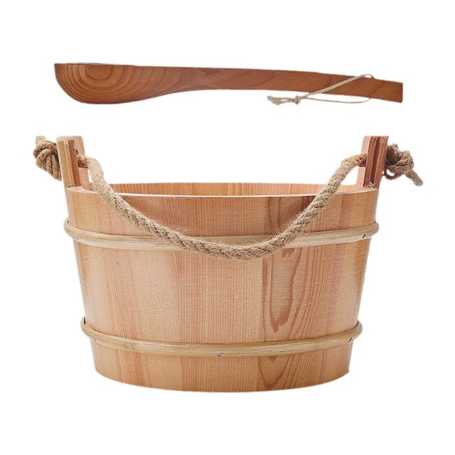 Sauna Wooden Bucket with Trowel 4L Robust Versatile Sauna Accessory Set Water Bucket for Spa Centres Bathing Ref: 6195