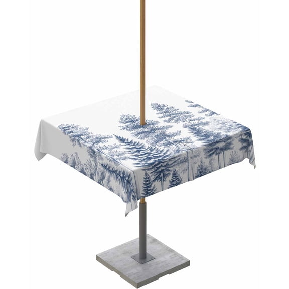 Fsddascl Navy Blue Pastoral Tree Outdoor Tablecloth - 54x54 Inch Square Dining Table Cover, Vintage Botanical Spring Waterproof Outdoor Table Cloth with Umbrella Hole & Zipper for Picnic/Patio/Party