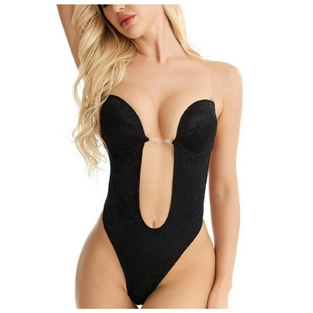 Baqcunre Women s Plus Size Backless Built-In Bra Seamless Crotch Open Shapewear Shapewear Bodysuit Crotchless Panties Lingerie Shapewear Tummy Control Bodysuits for Women Black M