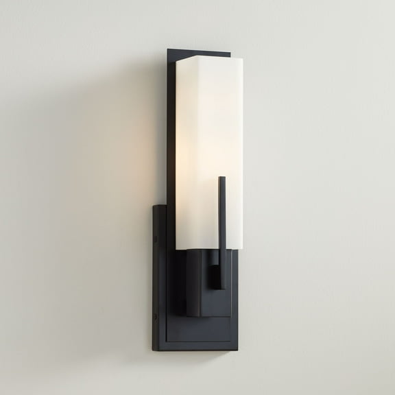 Possini Euro Design Midtown Modern Wall Light Sconce Black Hardwire 4 1/2" Fixture Opal White Glass Shade for Bedroom Bathroom Vanity Living Room