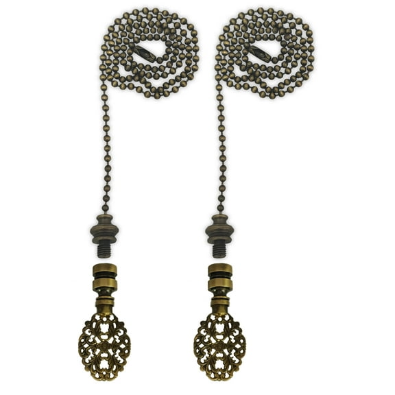 Royal Designs Fan Pull Chain with Oval Filigree Finial – Antique Brass – Set of 2