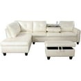 thumbnail image 6 of Ainehome Faux Leather Sectional Sofa, Living Room Set with Drop Down Table & Cup Holder - White, 6 of 9