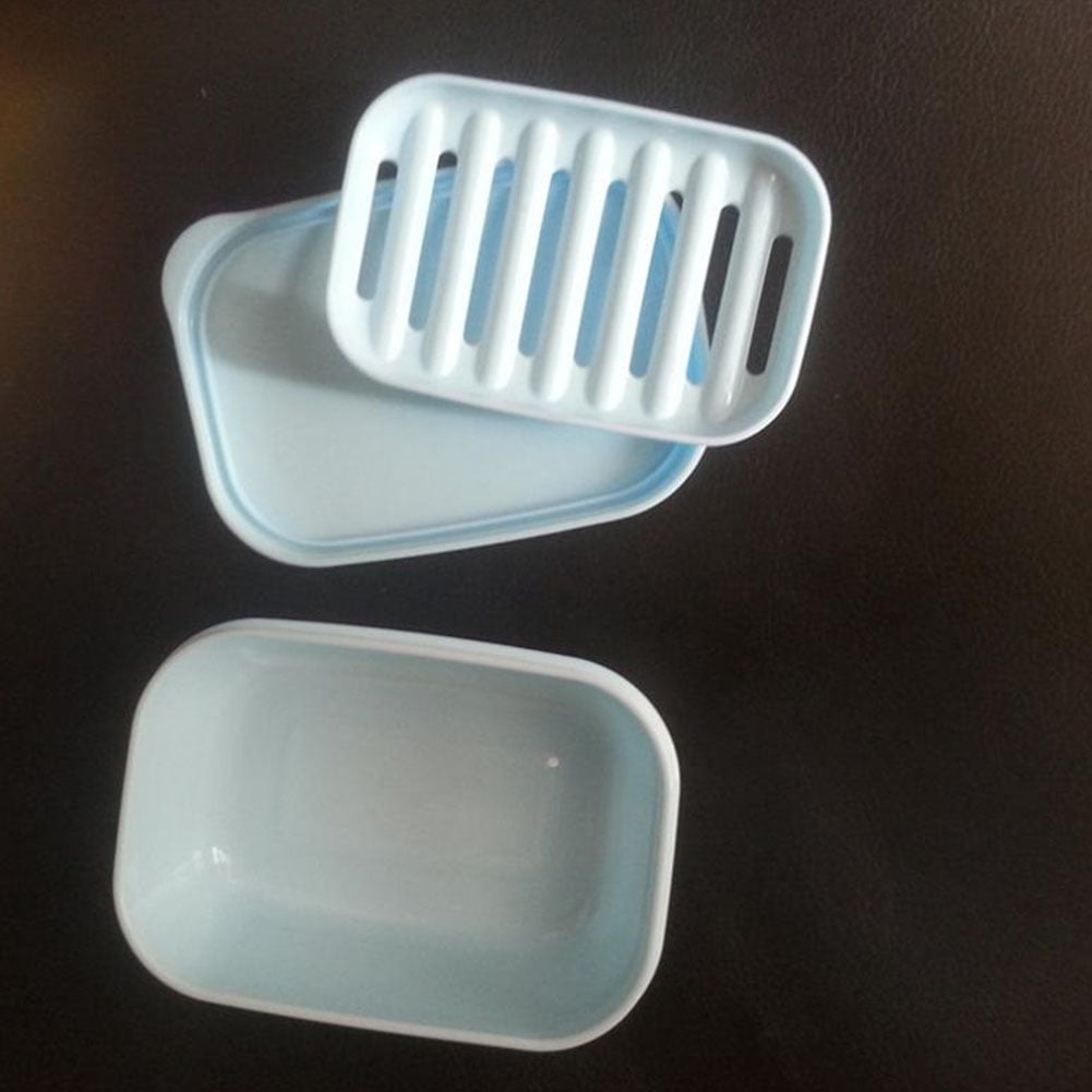 Portable Rectangle Soap Box with Drain Layer & Lid Stylish Soap Dish
