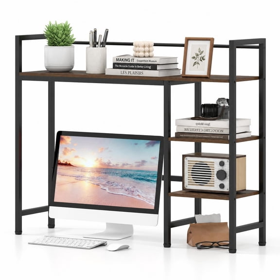 Costway Desktop Bookshelf, 4-Tier Desk Display Rack, Countertop Storage Organizer Rustic Brown