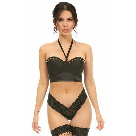 

Lavish Faux Leather Halter Bustier With Spikes