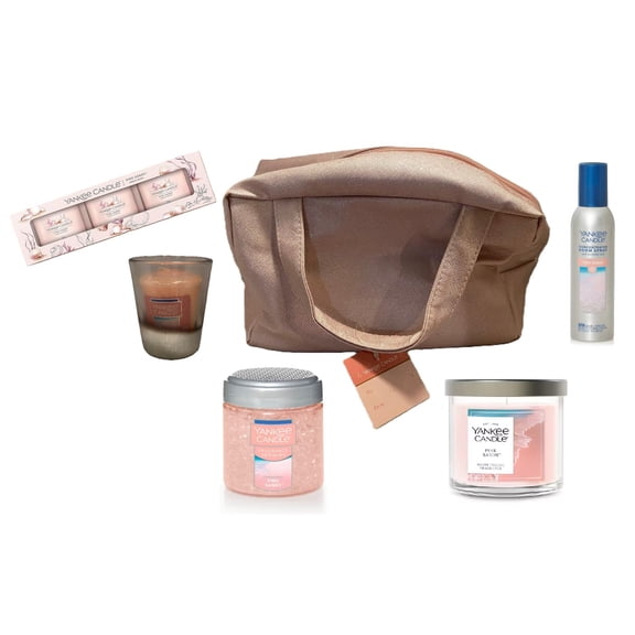 Yankee Candle Mother's Day Candle Lovers Tote Gift Set with a Room Spray, Fragrance Beads, 3 Mini Candles, and a Small Tumbler All in Pink Sands Fragrance