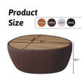 thumbnail image 2 of MDQMD 32.1'' Brown Modern Oval Coffee Table with Marble Top & Leather Covered,Round Stone Coffee Table for Living Room, 2 of 8