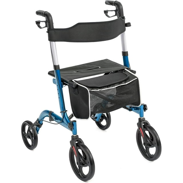 Blue Rolling Walkers for Seniors with Seat Rollator Walkers Folding