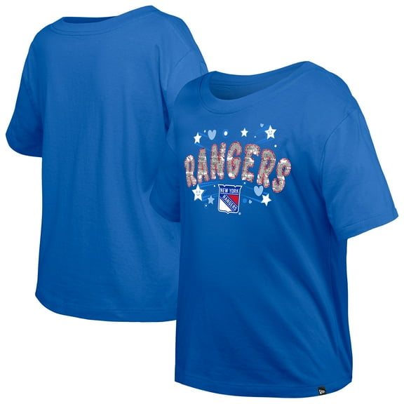 Girl's Youth New Era  Blue New York Rangers Flip Sequin T-Shirt