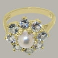 thumbnail image 5 of LBG British Made Solid 10k Yellow Gold Cultured Pearl & Aquamarine Womens Anniversary Ring - 33 size options - Size 12, 5 of 6