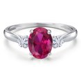 thumbnail image 3 of Gem Stone King 10K White Gold Red Created Ruby and White Moissanite 3-Stone Ring for Women | 1.55 Cttw | Oval 8X6MM | Gemstone July Birthstone | Size 9, 3 of 6