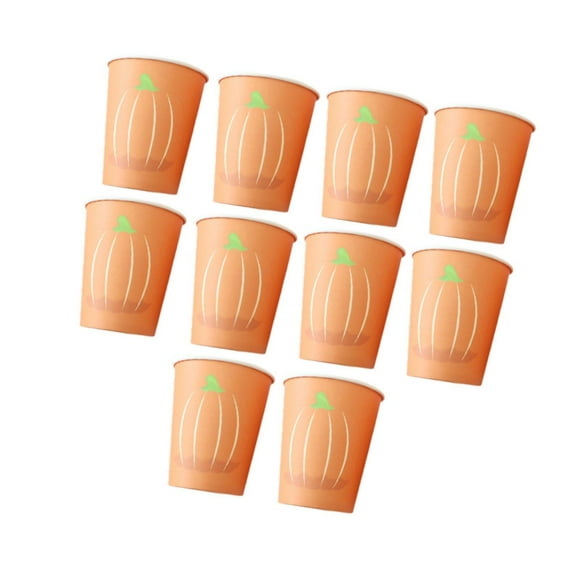 jifeng 10 Pieces Halloween Disposable Paper Cups Party Tableware Set for Restaurant Orange