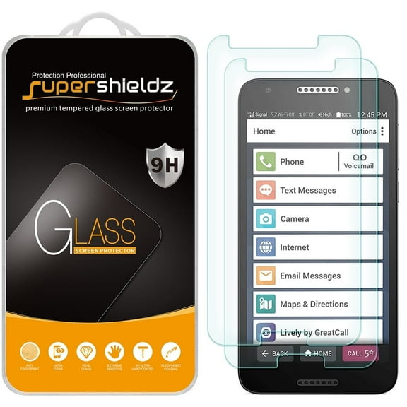[2-Pack] Supershieldz for Jitterbug Smart2 Tempered Glass Screen Protector, Anti-Scratch, Anti-Fingerprint, Bubble Free