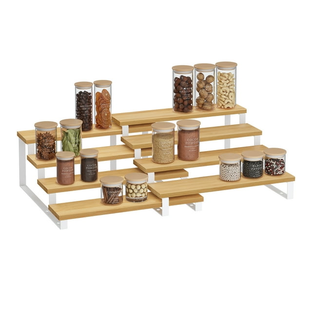 SONGMICS Organizador de cocina extensible 4 niveles madera ingeniería 2 piezas