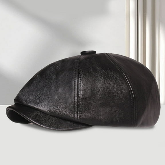 dianhelloya Warm hat Wide Brim Round Dome Windproof Beret Hat Male Retro Octagonal Painter Faux Leather Hat Fashion Accessories Green