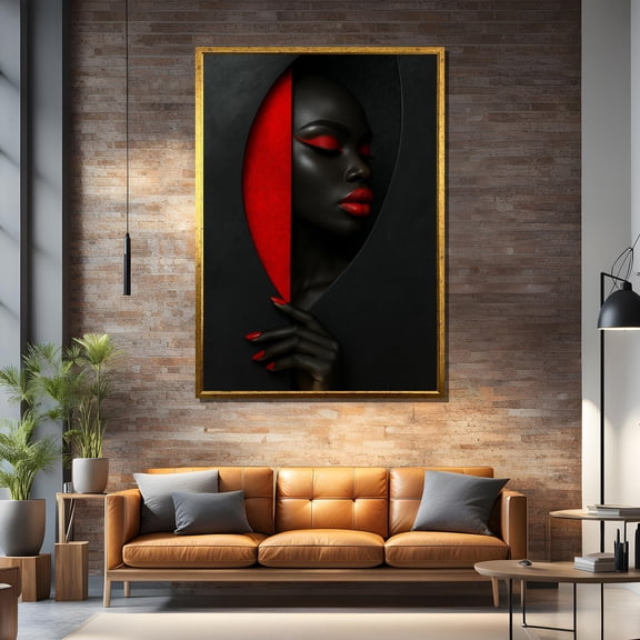 Bold Black And Red Female Portrait Modern Art – (Black, White, Gold, Silver), Stretched Wood Or Rolled Art Print UNFRAMED Poster, Wall Art for Decor, Present, 8x12