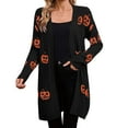thumbnail image 1 of Cárdigan de punto con cabeza de calabaza de Halloween para mujer, suéter de poliéster para mujer, 1 of 4